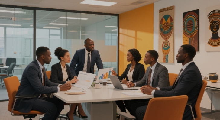 Conseiller immobilier OLSAT-SARL avec des clients